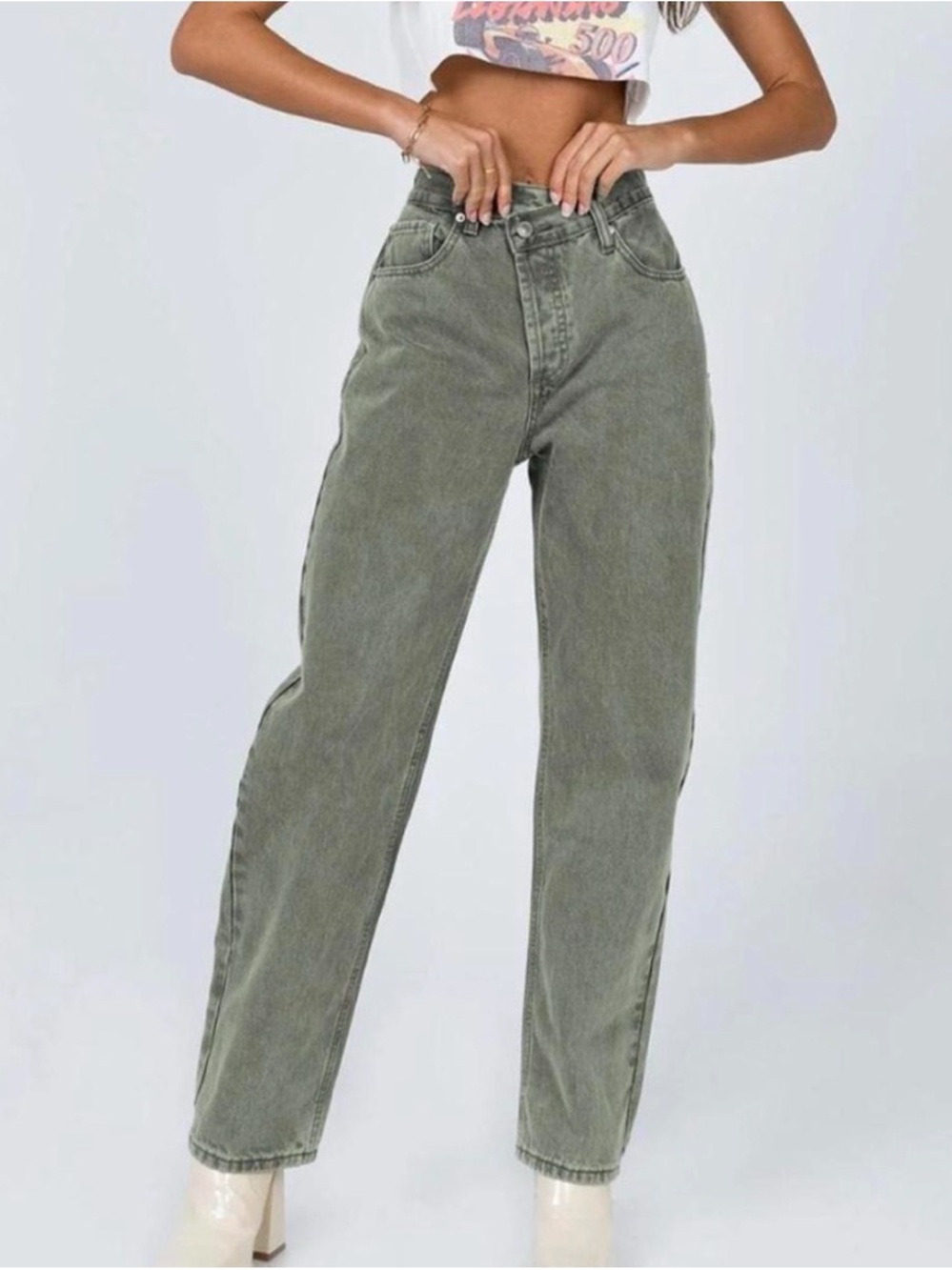 Princess Polly Green Straight Leg Jeans